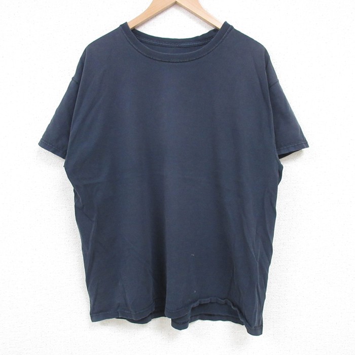 XL★古着 ラッセル 半袖 Tシャツ メンズ 無地 コットン クルーネック 濃紺 ネイビー 25apr19 中古