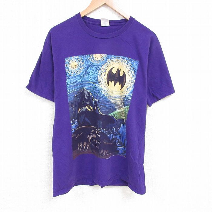 XL★古着 半袖 Tシャツ メンズ DCコミックス バットマン BATMAN コットン クルーネック 紫 パープル 25apr23 中古