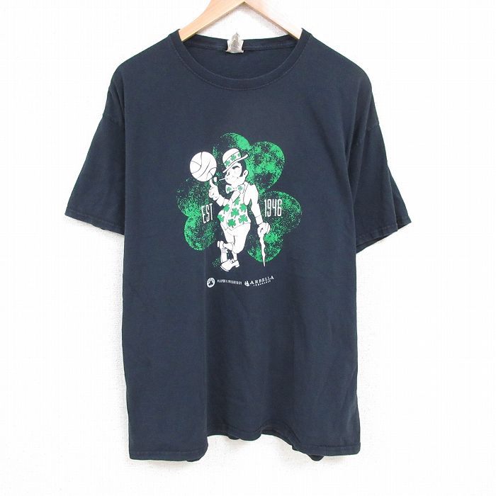 XL★古着 フルーツオブザルーム 半袖 Tシャツ メンズ NBA ボストンセルティックス 大きいサイズ コットン クルーネック 黒 ブラック バスケットボール 25apr23 中古