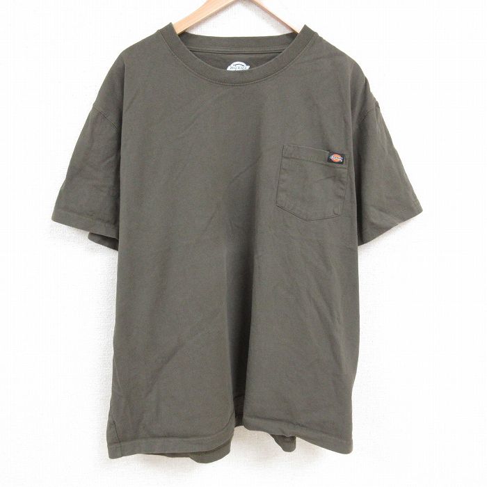 XL★古着 ディッキーズ Dickies 半袖 Tシャツ メンズ 胸ポケット付き 大きいサイズ コットン クルーネック 緑 グリーン 25apr23 中古