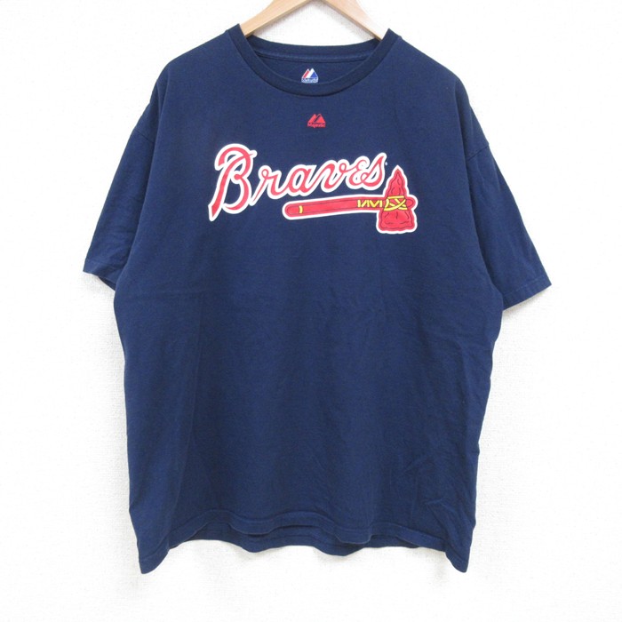 XL★古着 マジェスティック 半袖 Tシャツ メンズ MLB アトランタブレーブス ジェイソンヘイワード 22 クルーネック 紺 ネイビー メジャーリーグ ベースボール 野球 25apr24 中古