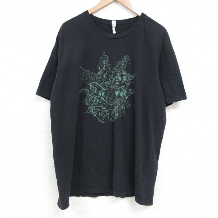 XL★古着 半袖 Tシャツ メンズ リックアンドモーティ 大きいサイズ コットン クルーネック 黒 ブラック 25apr24 中古