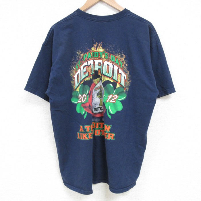 【50%OFF】XL★古着 半袖 Tシャツ メンズ デトロイト 消防署 コットン クルーネック 紺 ネイビー 25apr24 中古