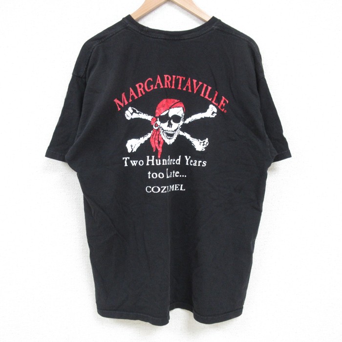 【50%OFF】L★古着 半袖 Tシャツ メンズ Pirate スカル コットン クルーネック 黒 ブラック 25apr24 中古