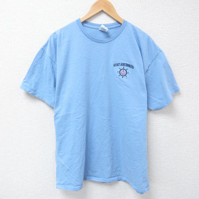 XL★古着 半袖 Tシャツ メンズ STAY ANCHORED コットン クルーネック 薄紺 ネイビー 25apr25 中古