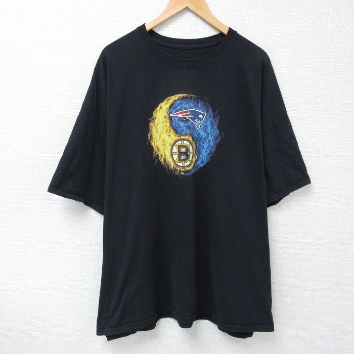 XL★古着 半袖 Tシャツ メンズ NFL ニューイングランドペイトリオッツ ボストンブルーインズ 大きいサイズ クルーネック 黒 ブラック アメフト スーパーボウル 25apr25 中古