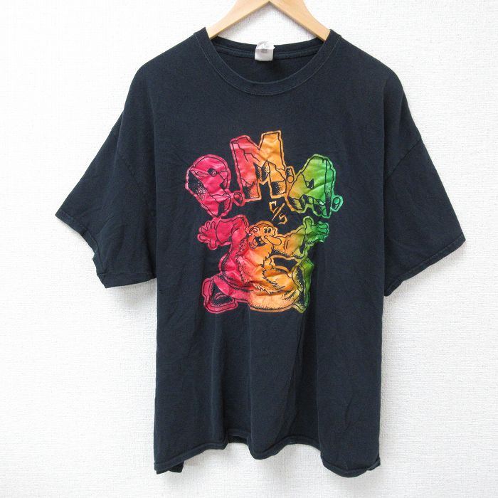 XL★古着 半袖 Tシャツ メンズ PMA 大きいサイズ コットン クルーネック 黒 ブラック 25apr25 中古