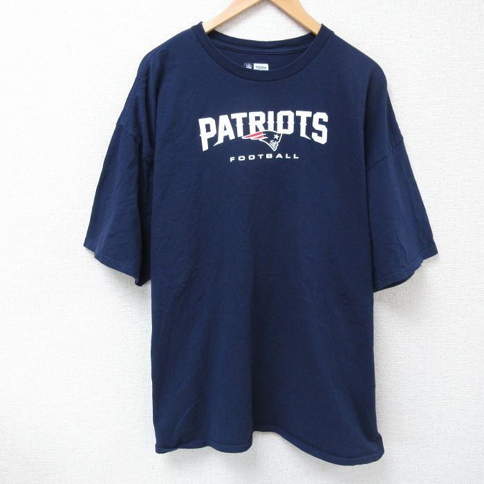 【50%OFF】XL★古着 半袖 Tシャツ メンズ NFL ニューイングランドペイトリオッツ 大きいサイズ コットン クルーネック 紺 ネイビー アメフト スーパーボウル 25apr25 中古