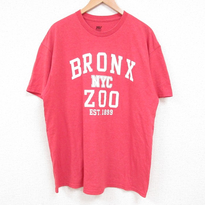XL★古着 MVスポーツ 半袖 Tシャツ メンズ ZOO クルーネック 赤 レッド 霜降り 25jun04 中古