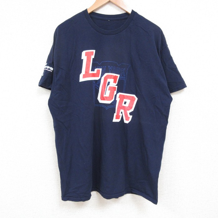 L★古着 半袖 Tシャツ メンズ NHL ニューヨークレンジャース クルーネック 紺 ネイビー アイスホッケー 25jun04 中古