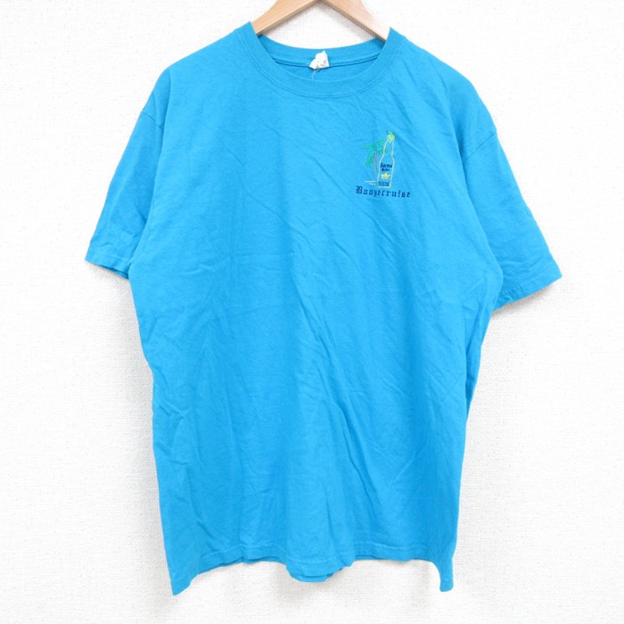 L★古着 半袖 ビンテージ Tシャツ メンズ 00年代 00s ビン コットン クルーネック 水色 25jun04 中古