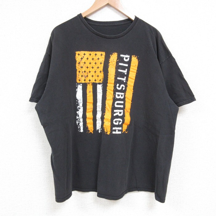 XL★古着 半袖 Tシャツ メンズ ピッツバーグ クルーネック 黒 ブラック 25jun04 中古