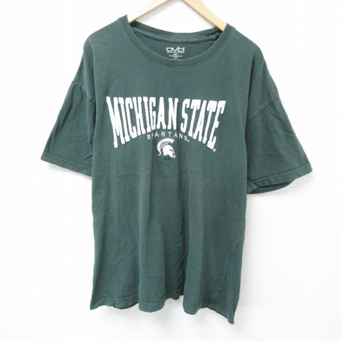 XL★古着 半袖 Tシャツ メンズ ミシガン 大きいサイズ コットン クルーネック 濃緑 グリーン 25jun05 中古