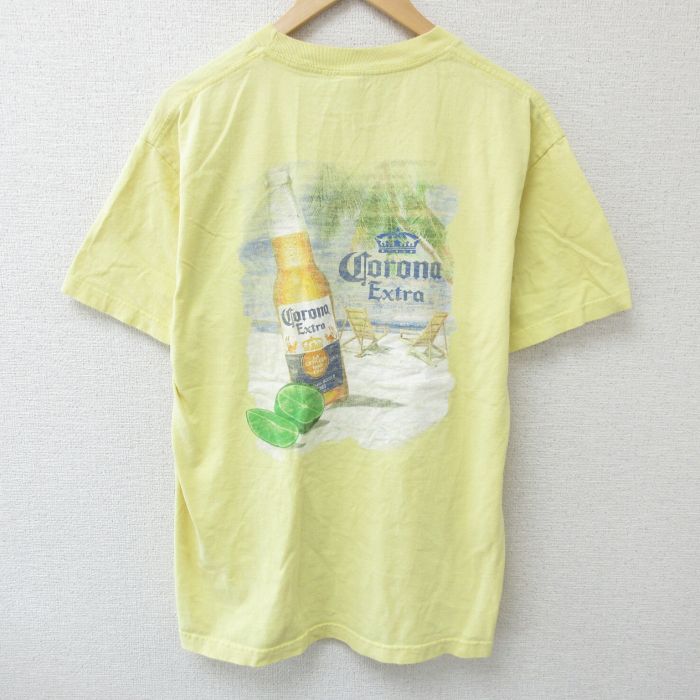L★古着 半袖 Tシャツ メンズ コロナビール コットン クルーネック 黄 イエロー 25jun05 中古