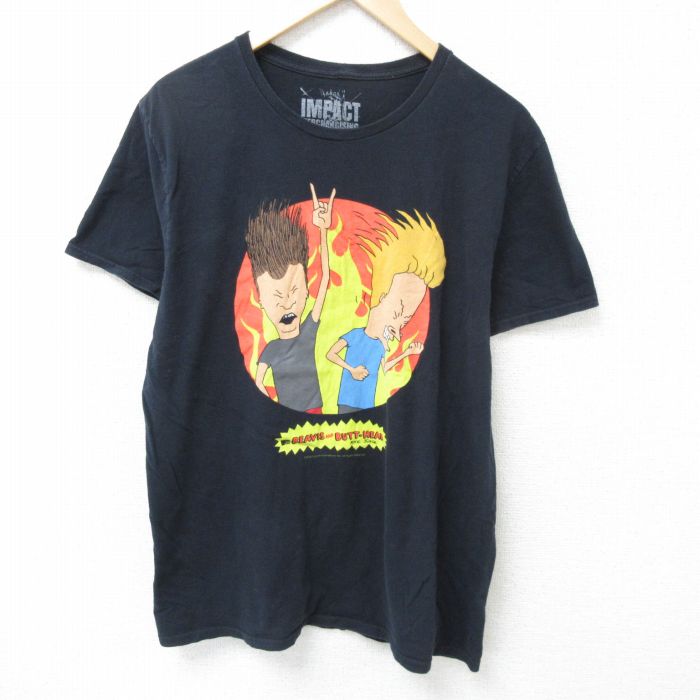 L★古着 半袖 Tシャツ メンズ ビーバスアンドバットヘッド コットン クルーネック 黒 ブラック 25jun05 中古