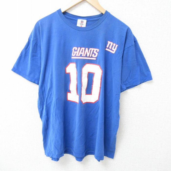 【50%OFF】XL★古着 半袖 Tシャツ メンズ NFL ニューヨークジャイアンツ イーライマニング 10 大きいサイズ クルーネック 青 ブルー アメフト スーパーボウル 25jun05 中古