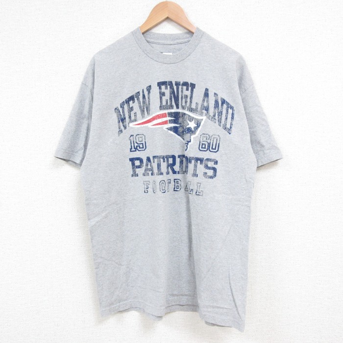 XL★古着 半袖 Tシャツ メンズ NFL ニューイングランドペイトリオッツ コットン クルーネック グレー 霜降り アメフト スーパーボウル 25may17 中古