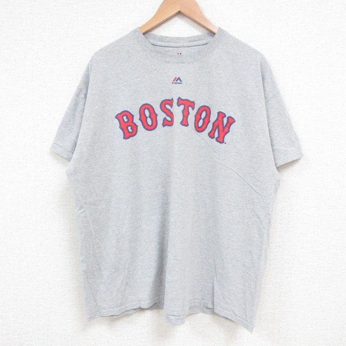 XL★古着 マジェスティック 半袖 Tシャツ メンズ MLB ボストンレッドソックス デビッドオルティーズ 34 大きいサイズ クルーネック グレー 霜降り メジャーリーグ ベースボール 野球 25may17 中古