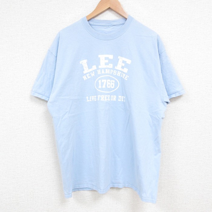 L★古着 半袖 Tシャツ メンズ LEE クルーネック 薄紺 ネイビー 25may17 中古