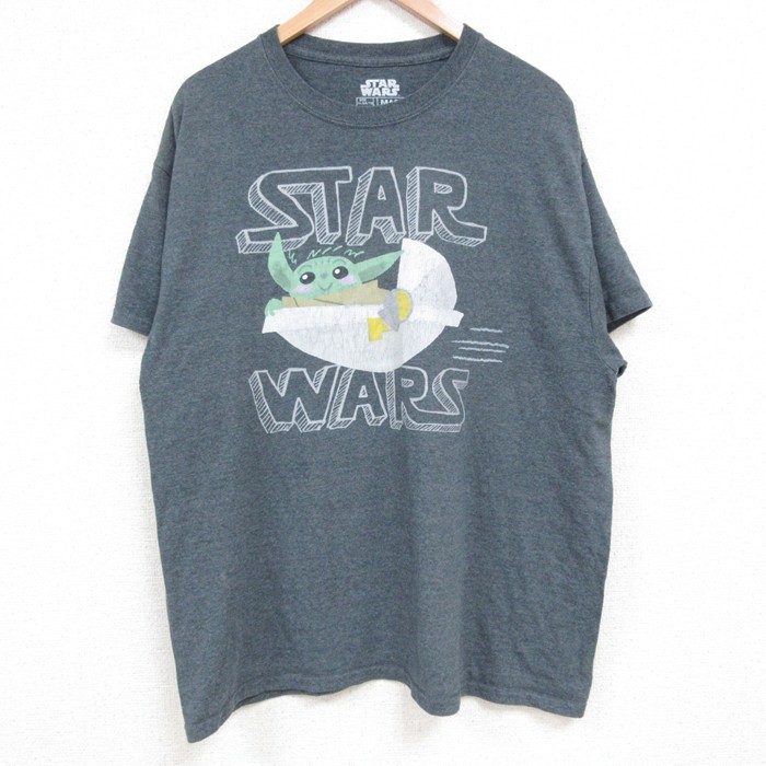 【50%OFF】XL★古着 半袖 Tシャツ メンズ スターウォーズ STAR WARS マンダロリアン クルーネック 濃グレー 霜降り 25may17 中古