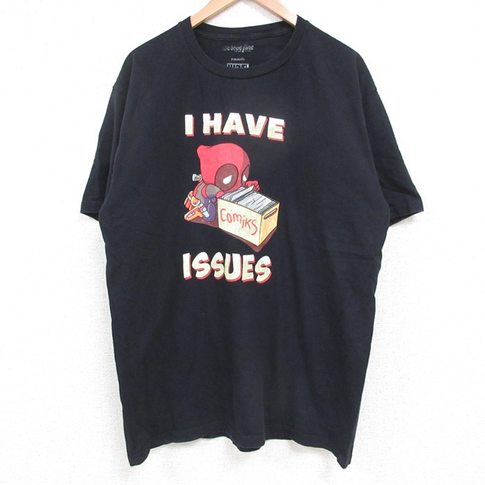 L★古着 半袖 Tシャツ メンズ マーベル デッドプール コットン クルーネック 黒 ブラック 25may17 中古