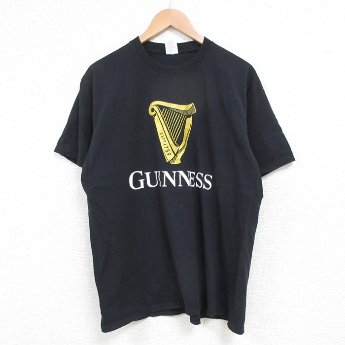 L★古着 半袖 Tシャツ メンズ ギネス コットン クルーネック 黒 ブラック 25may17 中古