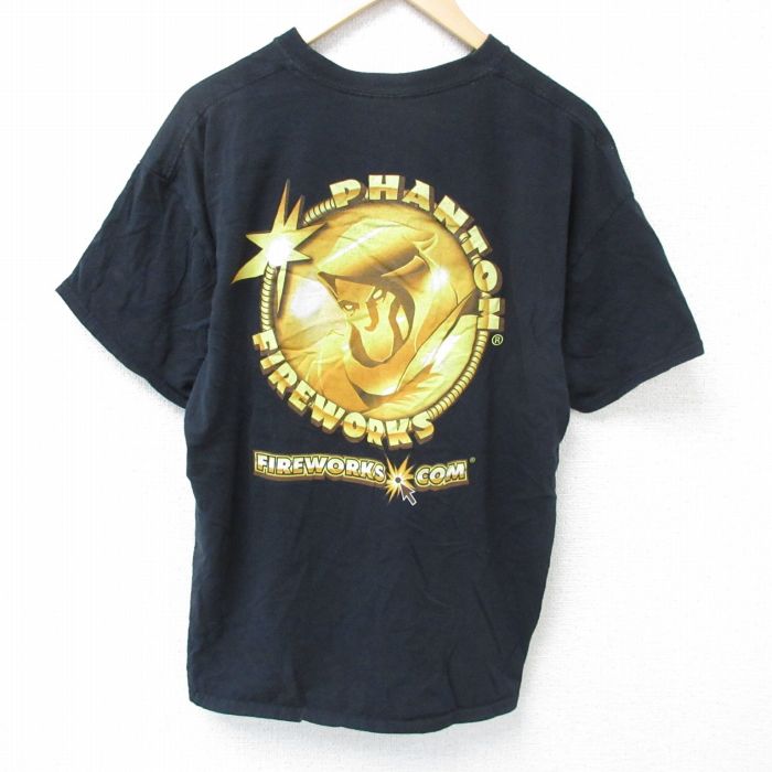 XL★古着 半袖 Tシャツ メンズ ファントム コットン クルーネック 黒 ブラック 25may16 中古