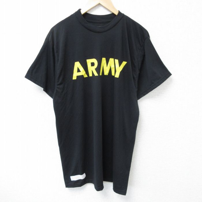 XL★古着 半袖 Tシャツ メンズ ミリタリー アーミー ARMY クルーネック USA製 黒 ブラック 25may16 中古