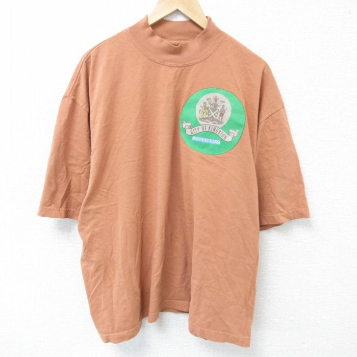 キングストン 半袖Tシャツ モックネック ブラウン XL | 古着