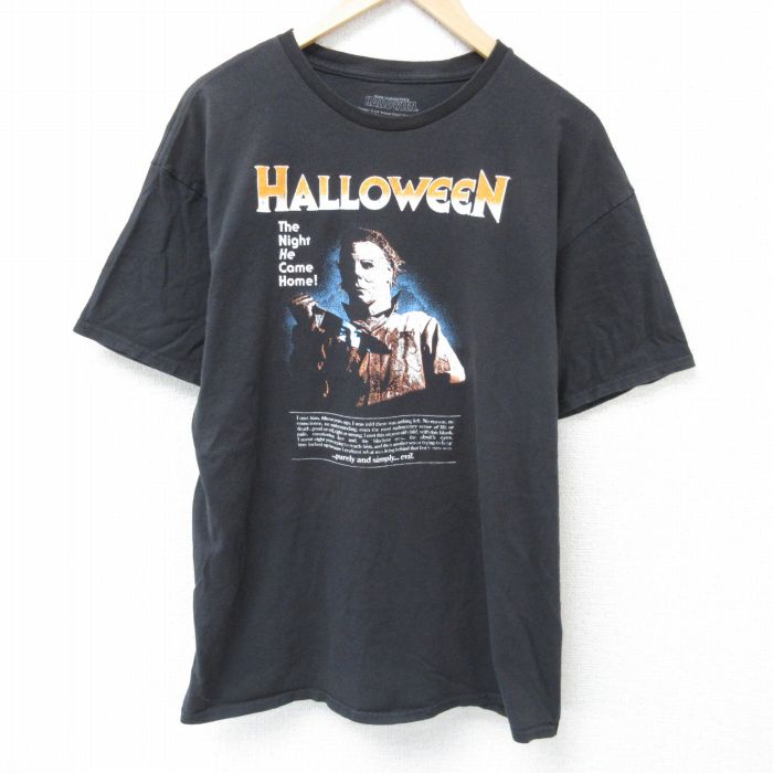 XL★古着 半袖 Tシャツ メンズ 映画 ハロウィン コットン クルーネック 黒 ブラック 25may16 中古