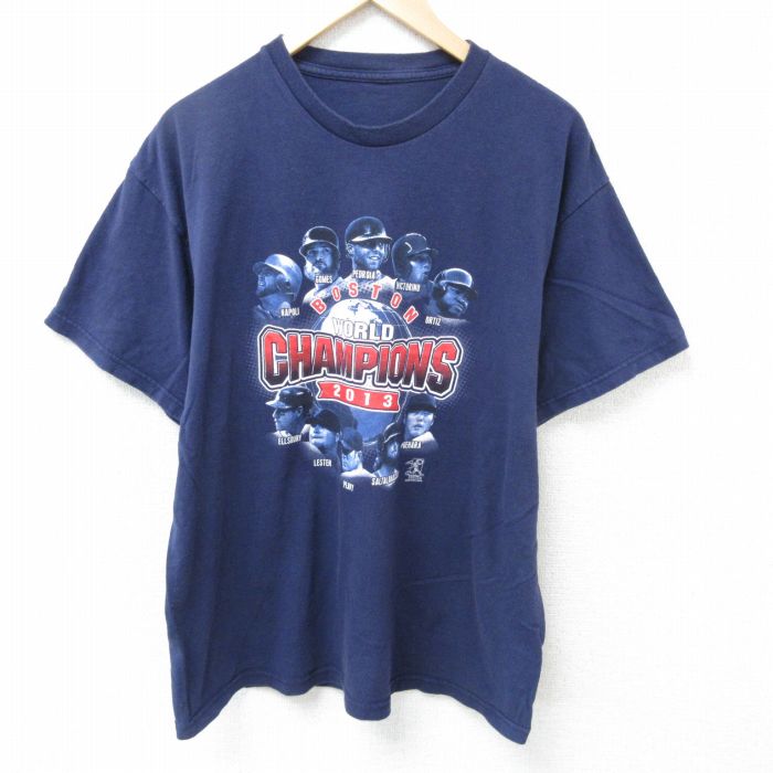 【50%OFF】XL★古着 半袖 Tシャツ メンズ MLB ボストンレッドソックス 上原浩治 クルーネック 紺 ネイビー メジャーリーグ ベースボール 野球 25may16 中古