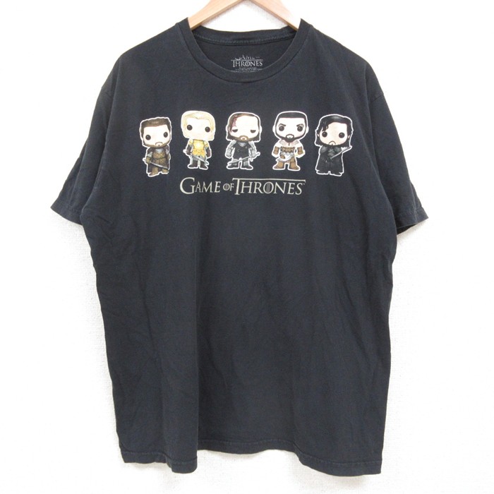 XL★古着 半袖 Tシャツ メンズ ゲームオブスローンズ コットン クルーネック 黒 ブラック 25may19 中古