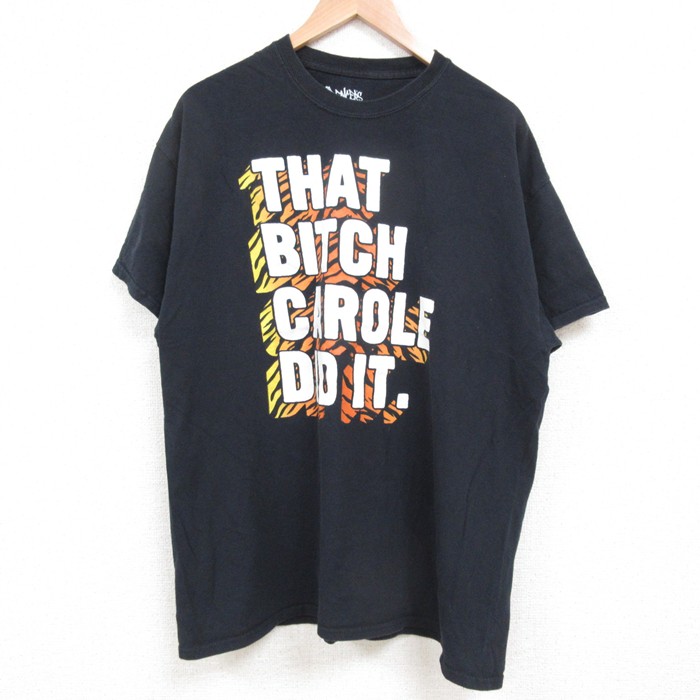 【50%OFF】XL★古着 半袖 Tシャツ メンズ メッセージ コットン クルーネック 黒 ブラック 25may19 中古