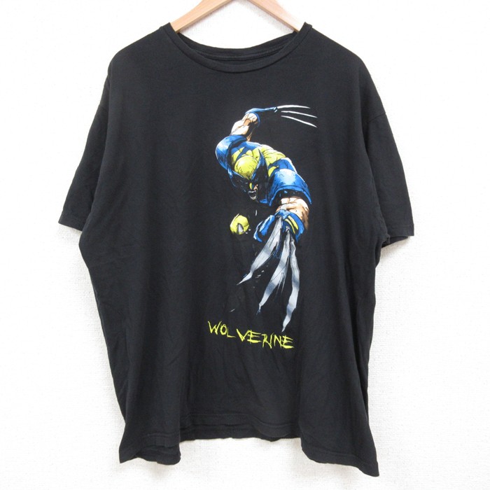 XL★古着 半袖 Tシャツ メンズ マーベル ウルヴァリン 大きいサイズ コットン クルーネック 黒 ブラック 【spe】 25may19 中古