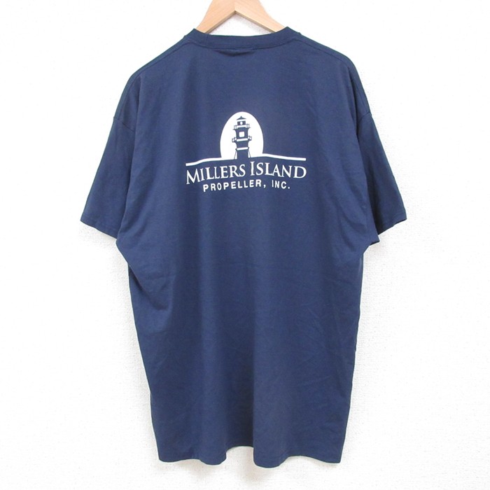 XL★古着 半袖 Tシャツ メンズ 灯台 大きいサイズ クルーネック 紺 ネイビー 25may19 中古