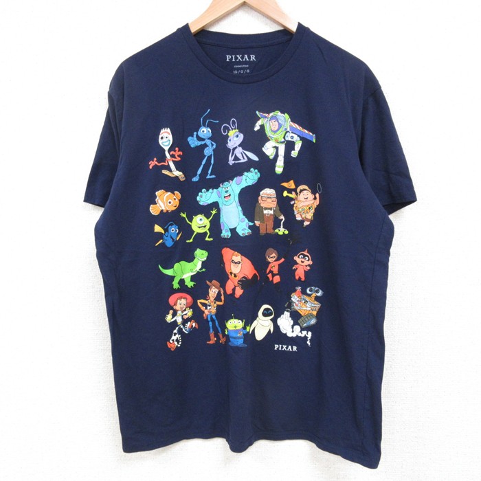 L★古着 半袖 Tシャツ メンズ ディズニー DISNEY ピクサー トイストーリー クルーネック 紺 ネイビー 25may19 中古