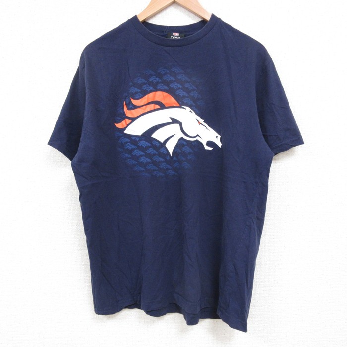 L★古着 半袖 Tシャツ メンズ NFL デンバーブロンコス クルーネック 紺 ネイビー アメフト スーパーボウル 25may19 中古