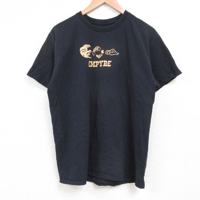 M★古着 半袖 Tシャツ メンズ EMPYRE コットン クルーネック 黒 ブラック 25may19 中古