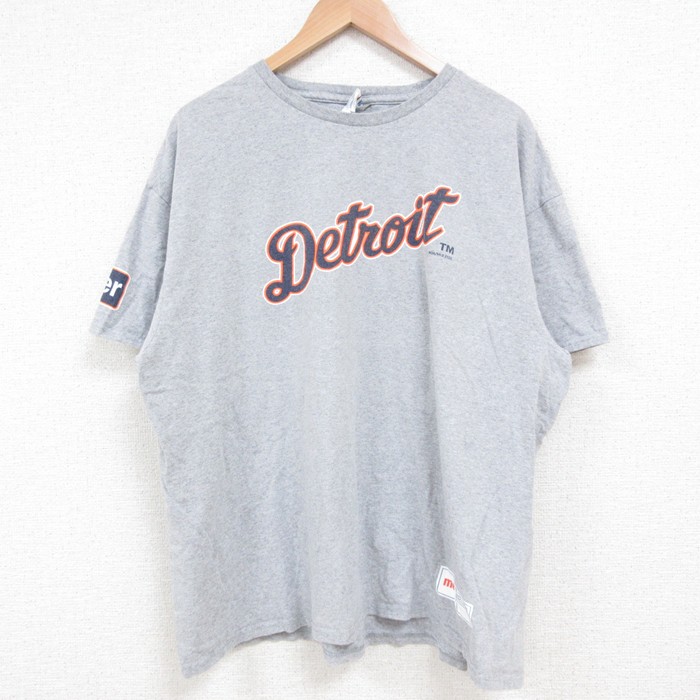 XL★古着 半袖 Tシャツ メンズ デトロイト クルーネック グレー 霜降り 25may19 中古