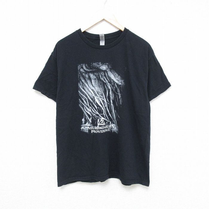 L★古着 半袖 Tシャツ メンズ NECRONOMICON コットン クルーネック 黒 ブラック 25may21 中古