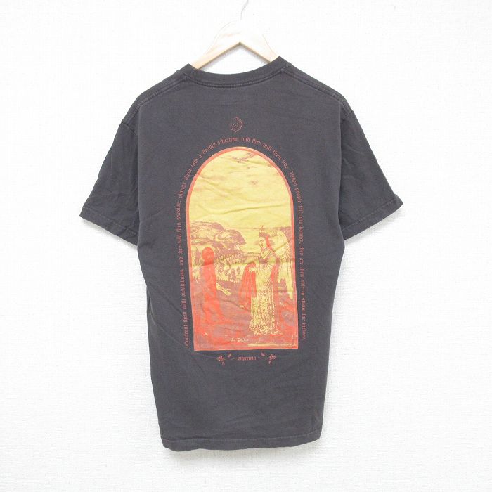 M★古着 半袖 Tシャツ メンズ 女王 コットン クルーネック 濃グレー 25may21 中古