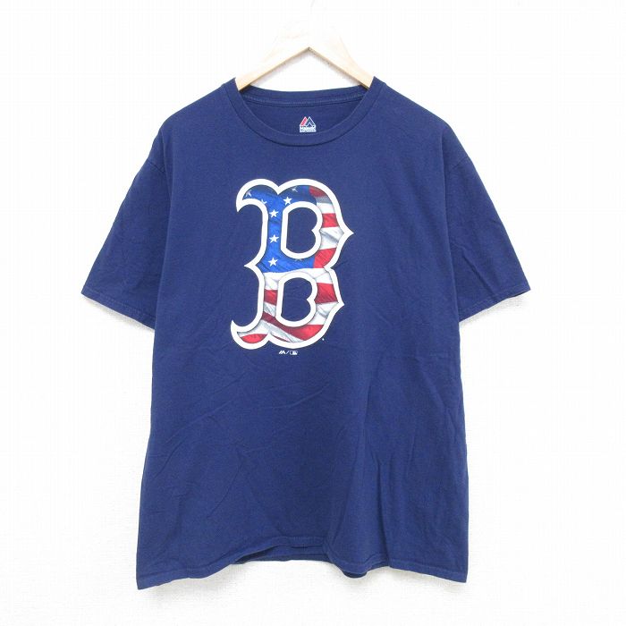 【50%OFF】XL★古着 マジェスティック 半袖 Tシャツ メンズ MLB アトランタブレーブス コットン クルーネック 紺 ネイビー メジャーリーグ ベースボール 野球 25may21 中古