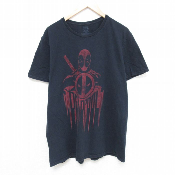 XL★古着 半袖 Tシャツ メンズ マーベル デッドプール コットン クルーネック 黒 ブラック 25may21 中古