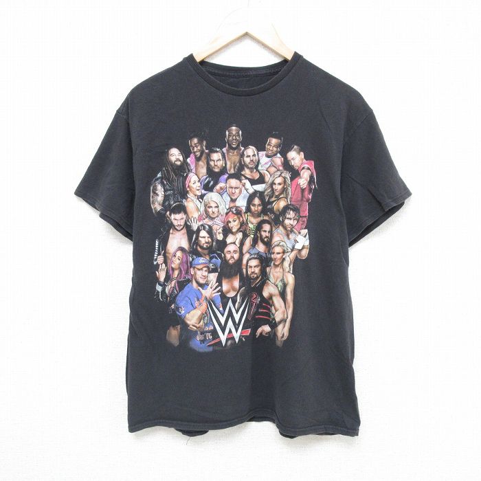 L★古着 半袖 Tシャツ メンズ ワールドプロレスリング コットン クルーネック 黒 ブラック 25may21 中古