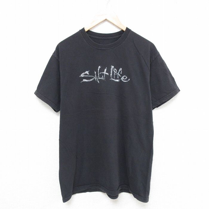 【20%OFF】L★古着 半袖 Tシャツ メンズ SALT LIFE クルーネック 黒 ブラック 25may21 中古