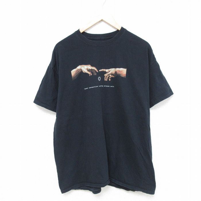 XL★古着 半袖 Tシャツ メンズ HUMAN コットン クルーネック 黒 ブラック 25may21 中古