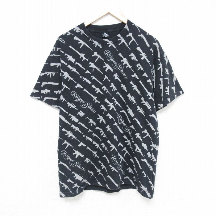 L★古着 半袖 Tシャツ メンズ マシンガン コットン クルーネック 黒 ブラック 25may21 中古