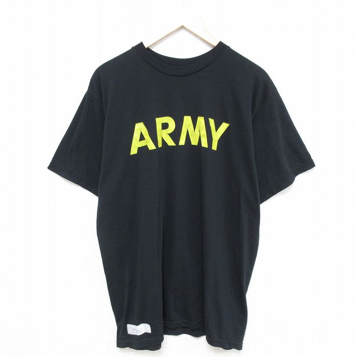 XL★古着 半袖 Tシャツ メンズ ミリタリー アーミー ARMY クルーネック 黒 ブラック 25may21 中古