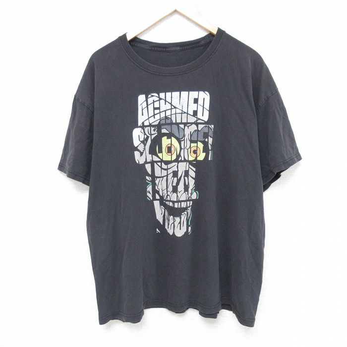 XL★古着 半袖 Tシャツ メンズ ACHMED 大きいサイズ クルーネック 黒 ブラック 25may21 中古