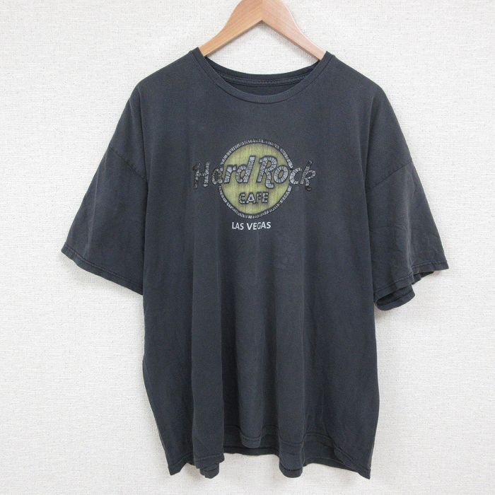 XL★古着 半袖 Tシャツ メンズ ハードロックカフェ ラスベガス 大きいサイズ コットン クルーネック 濃グレー 25may22 中古